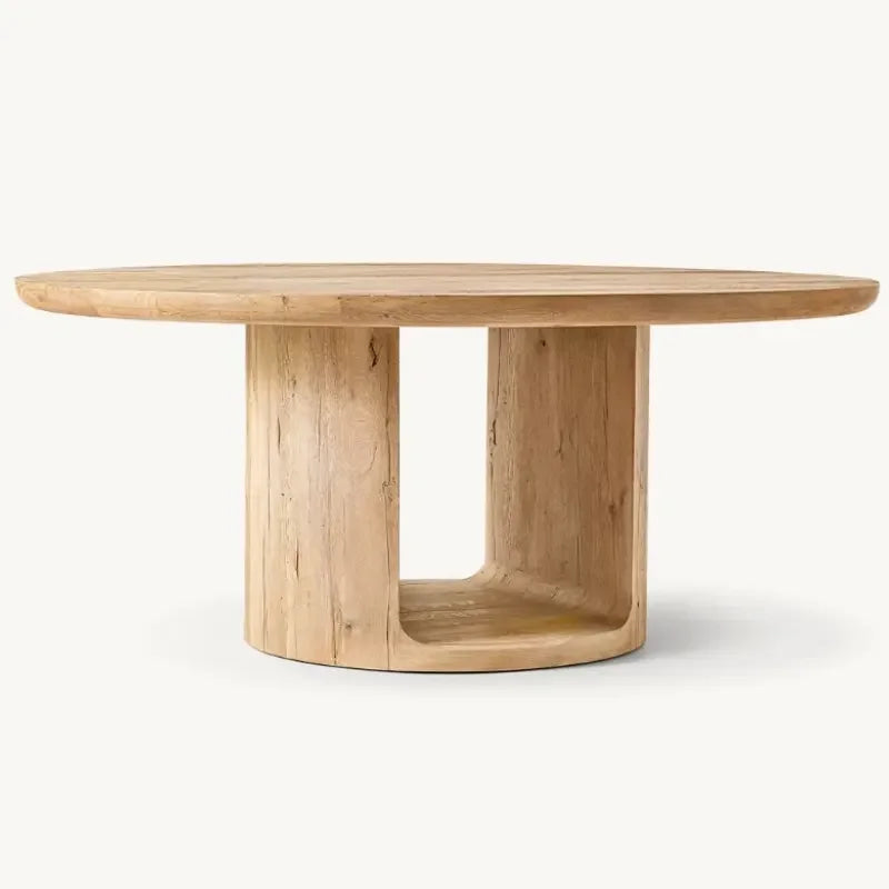 Modern Round Solid Wood Dining Table – Minimalist Walnut Design With pedestal base
