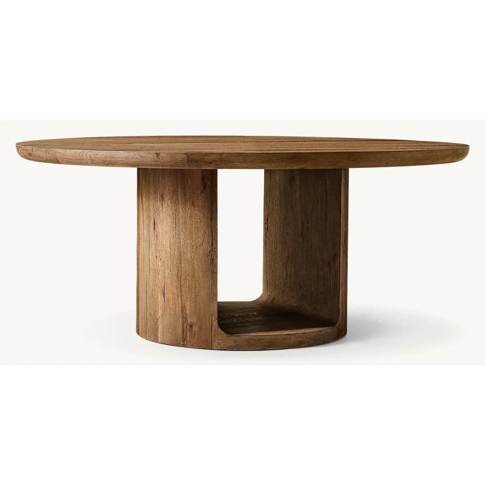 Modern Round Solid Wood Dining Table – Minimalist Walnut Design With pedestal base