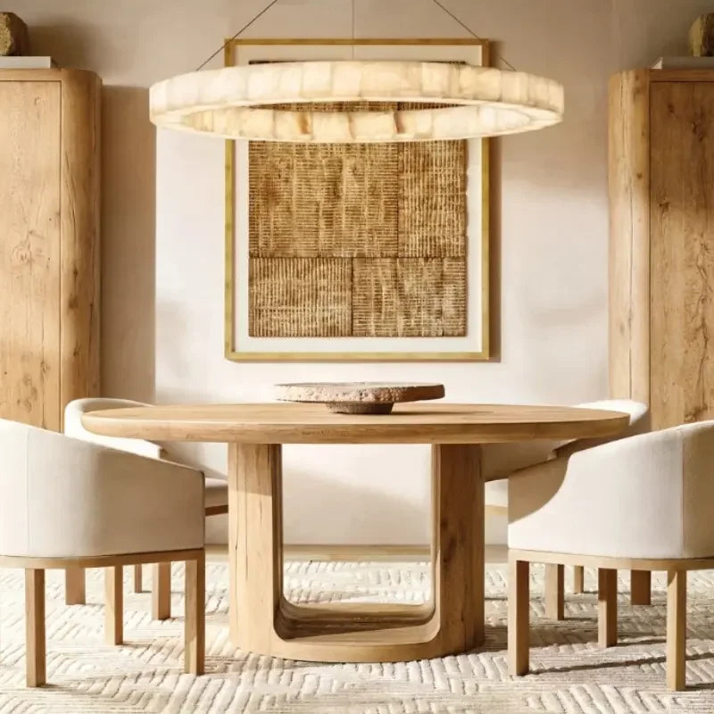 Modern Round Solid Wood Dining Table – Minimalist Walnut Design With pedestal base