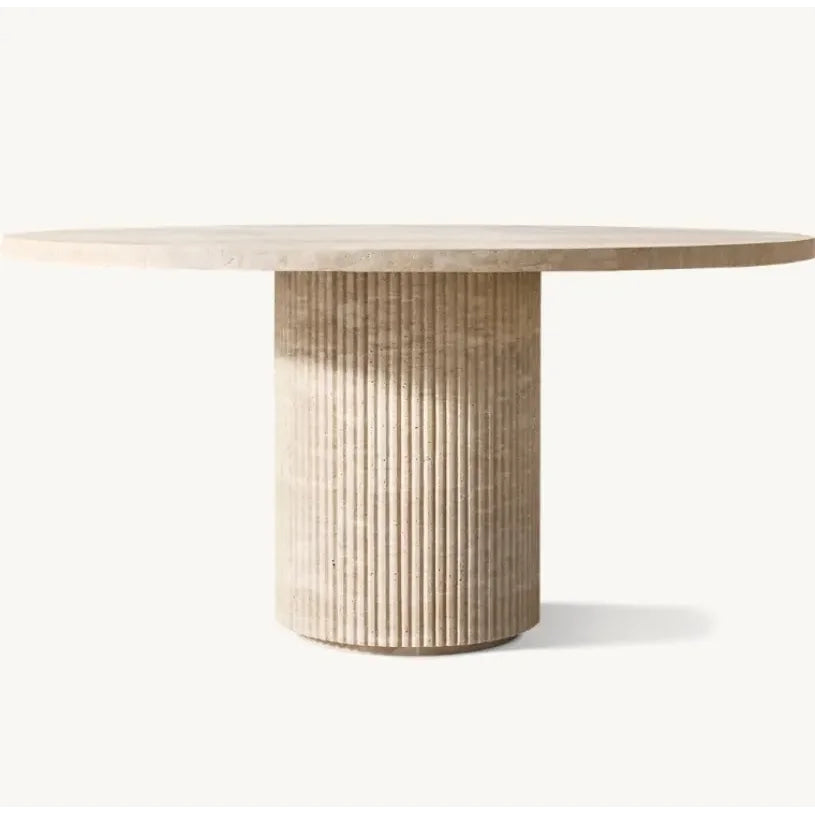 Travertine Round Dining Table – Modern Luxury with Fluted Base for Elegant Interiors