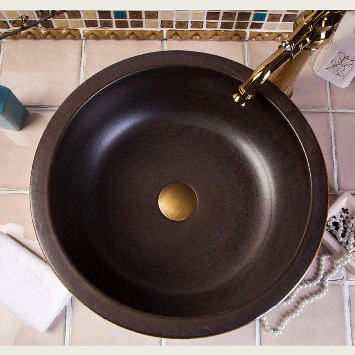 Rustic Floral Ceramic Vessel Sink | Luxury Bathrooms