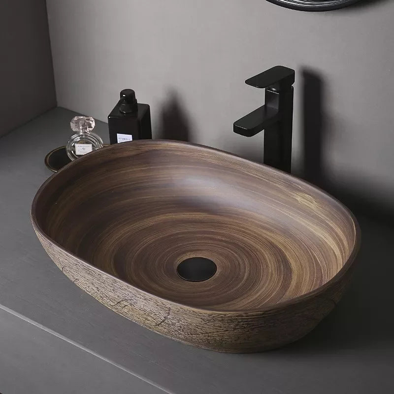 Rustic Wood-style Vessel Sink for Modern Bathrooms | Luxury Minimalism Decor