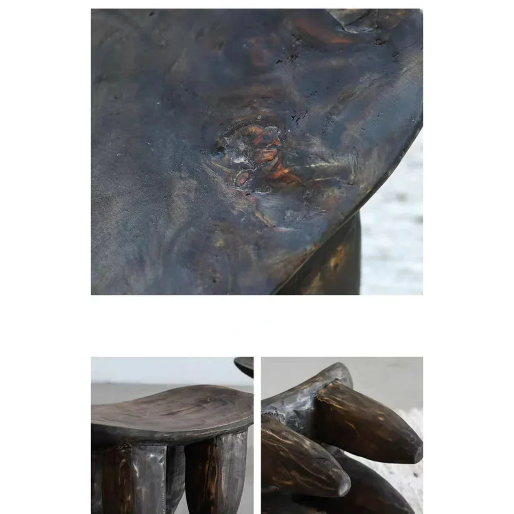 Rustic Hand-carved Wooden Stool | Japandi for Living Room or bedroom