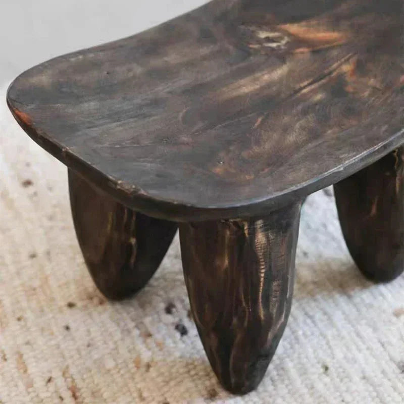Rustic Hand-carved Wooden Stool | Japandi for Living Room or bedroom