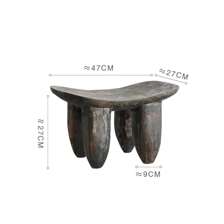 Rustic Hand-carved Wooden Stool | Japandi for Living Room or bedroom