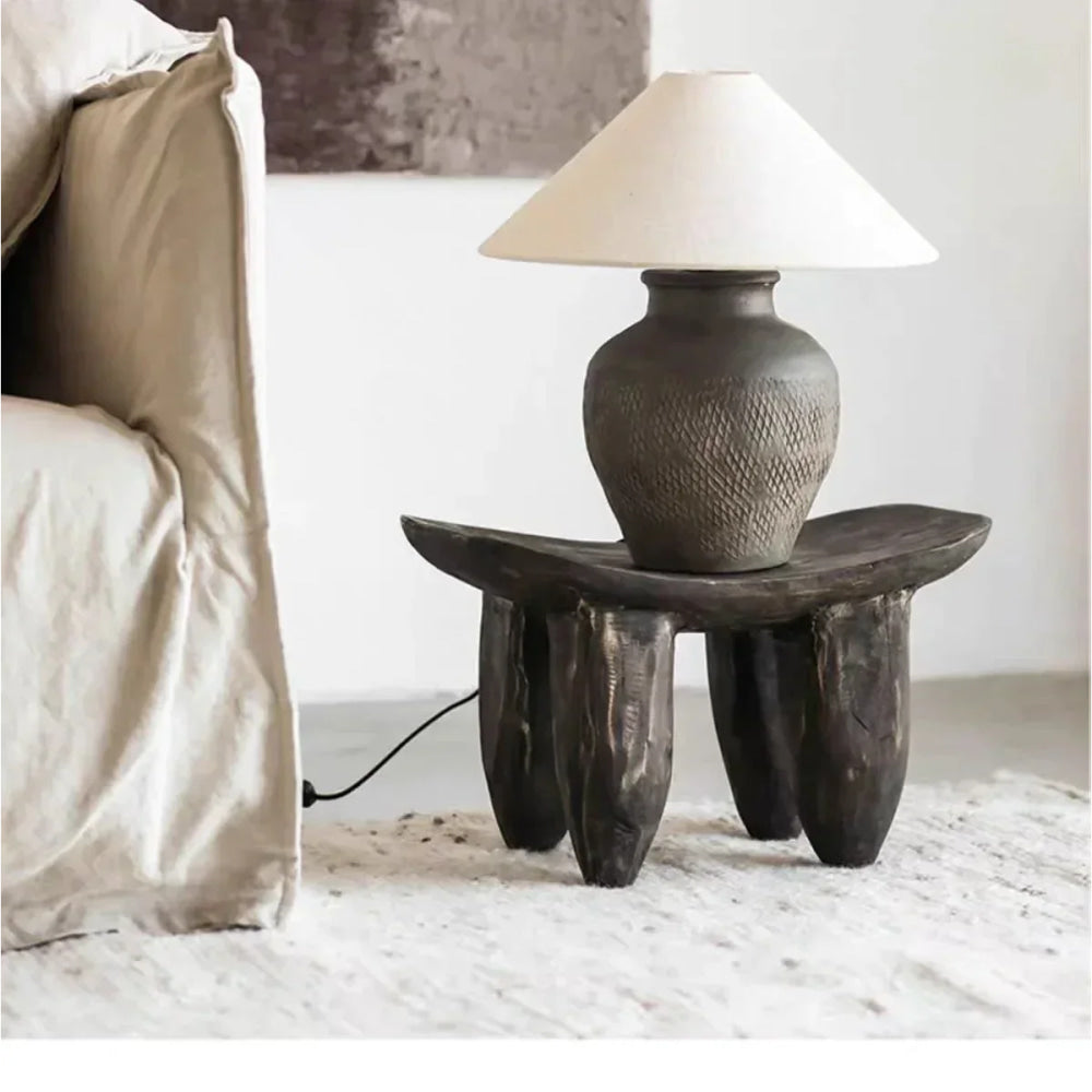 Rustic Hand-carved Wooden Stool | Japandi for Living Room or bedroom