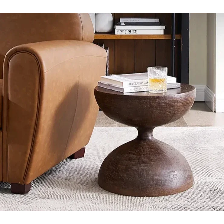 Sculptural Hourglass Accent Table with Dark Wood Finish