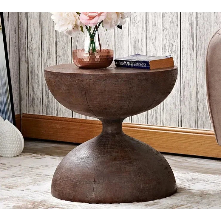 Sculptural Hourglass Accent Table with Dark Wood Finish