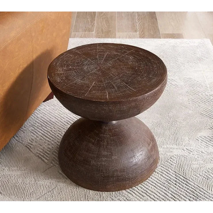 Sculptural Hourglass Accent Table with Dark Wood Finish