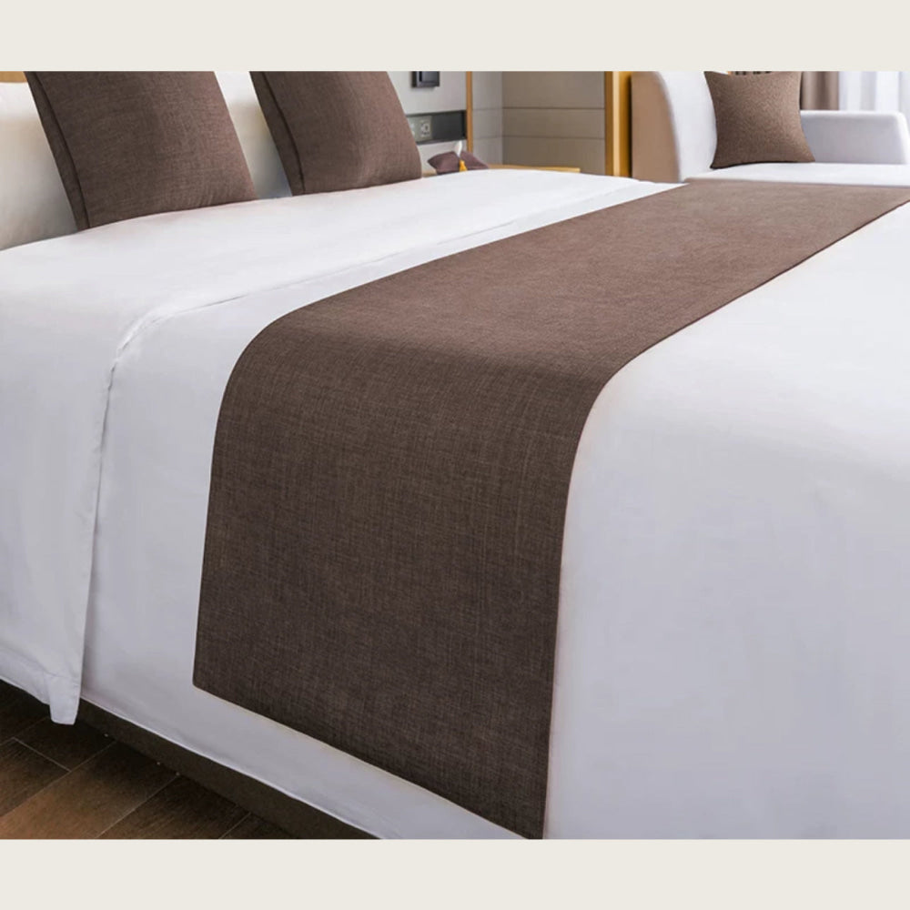 Luxury Hotel-style Bed Runner Set – Navy Blue Linen with Matching Pillow Covers