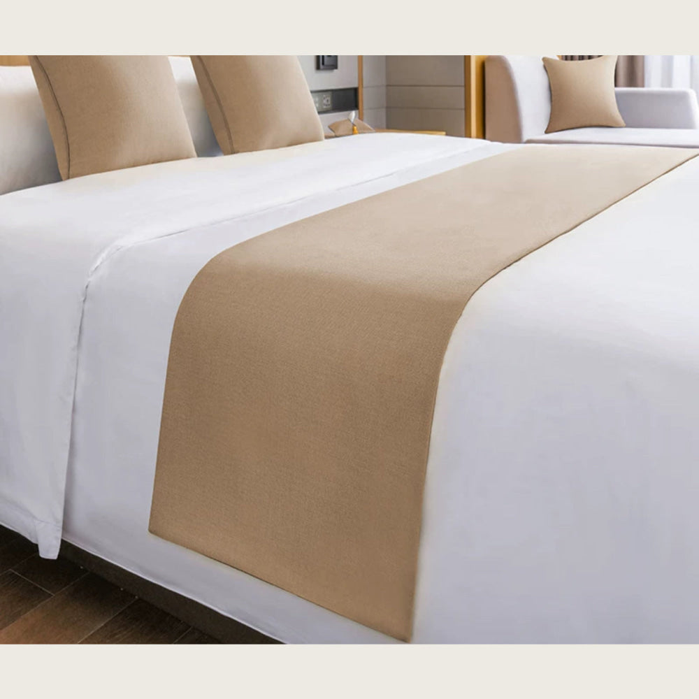 Luxury Hotel-style Bed Runner Set – Navy Blue Linen with Matching Pillow Covers