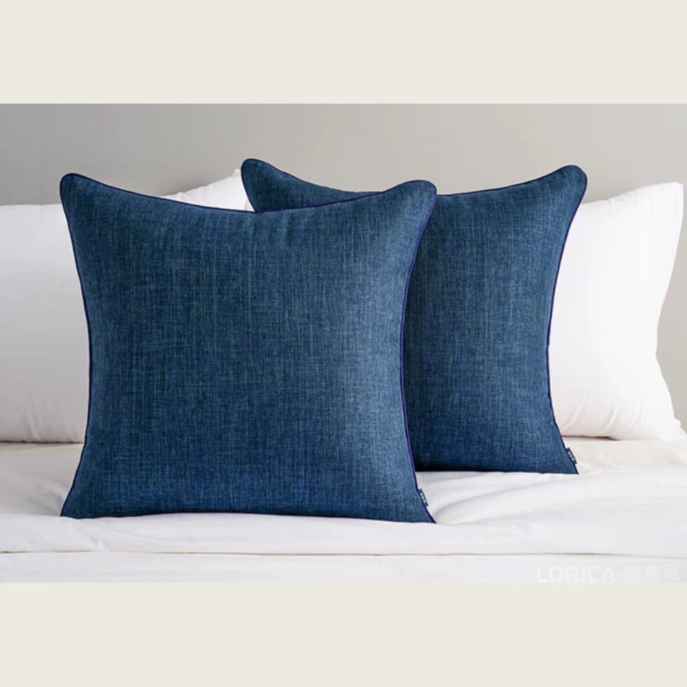 Luxury Hotel-style Bed Runner Set – Navy Blue Linen with Matching Pillow Covers