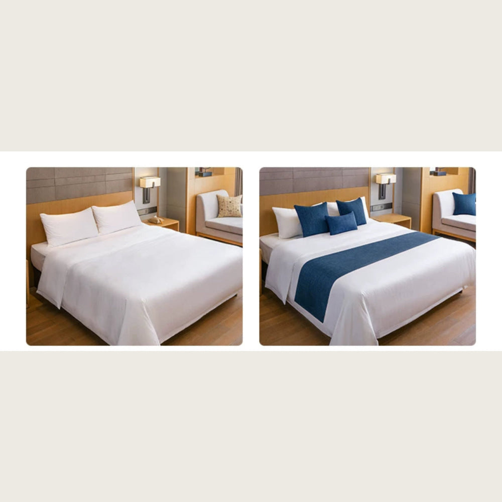 Luxury Hotel-style Bed Runner Set – Navy Blue Linen with Matching Pillow Covers