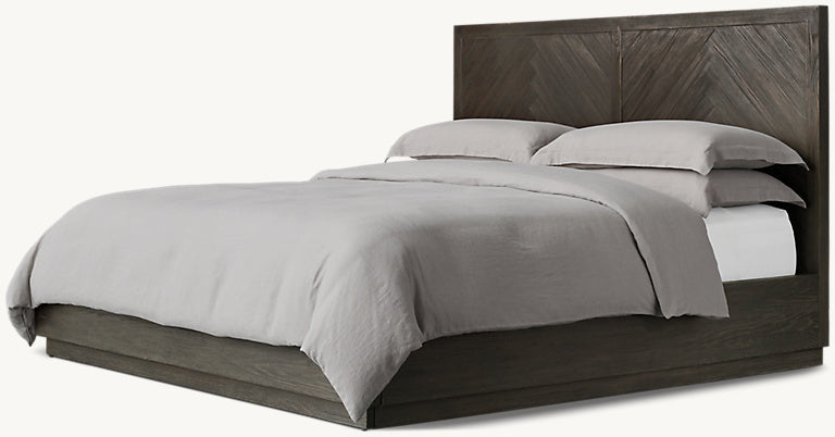 Solid oak chevron headboard platform bed Walnut | HLM-201 - Beds
