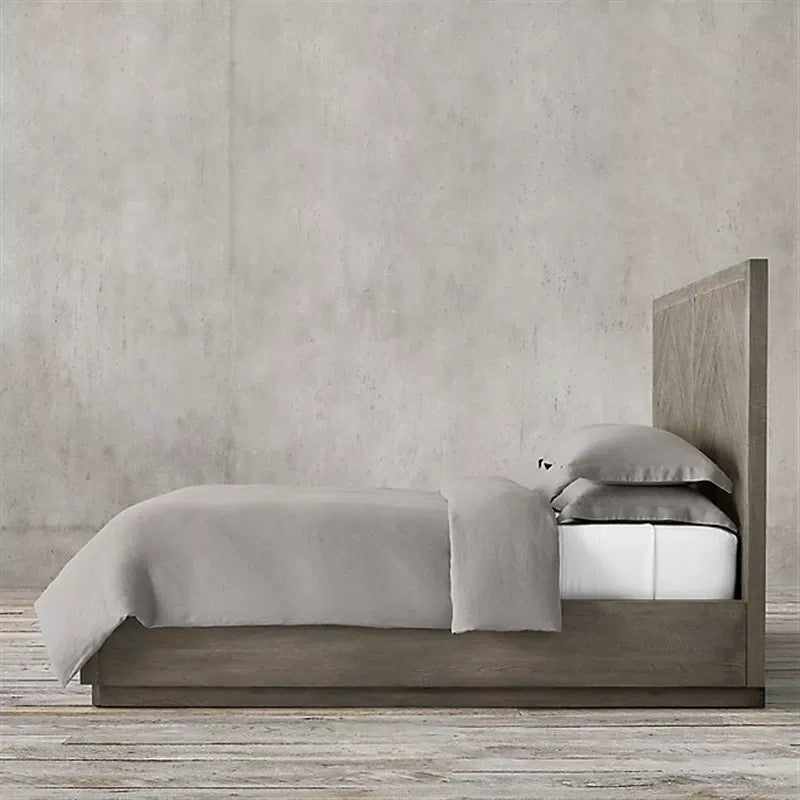 Solid oak chevron platform bed | HLM-202 - Beds