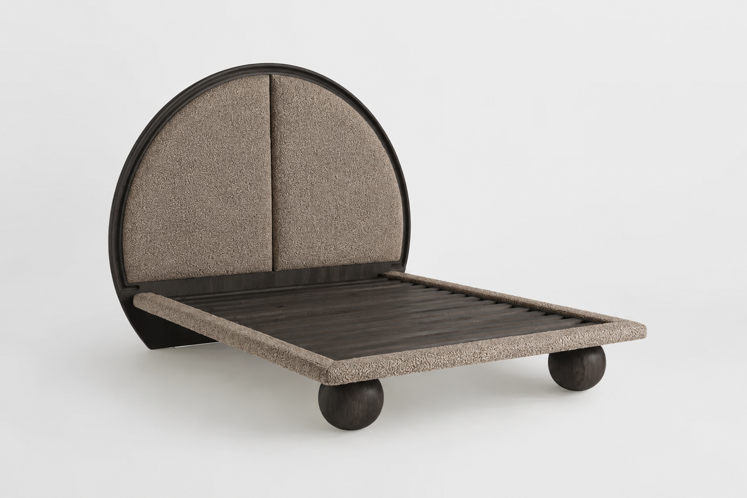 The Solstice Arched Bed | Mushroom Wool Upholstered Wood Bed | HLMHS886