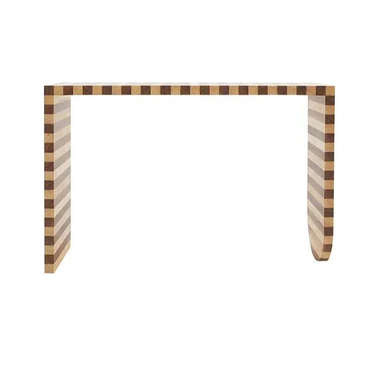 Mid-century Modern Solid Wood Console Table – Striped Minimalist Design for Entryway or living room