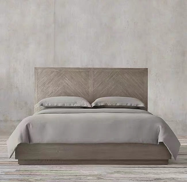 Solid oak chevron platform bed | HLM-202 - Beds