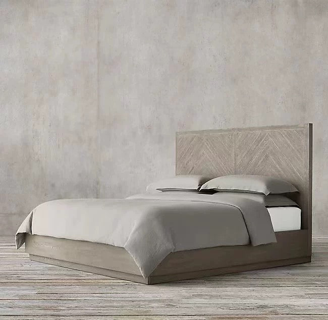 Solid oak chevron platform bed | HLM-202 - Beds