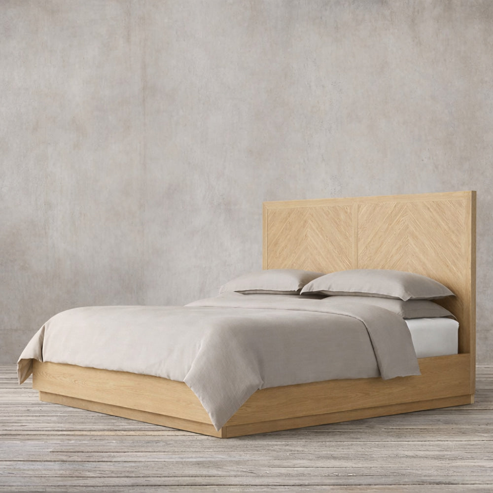 The Armid Chevron Platform Wood Bed | Solid Light Oak - Beds