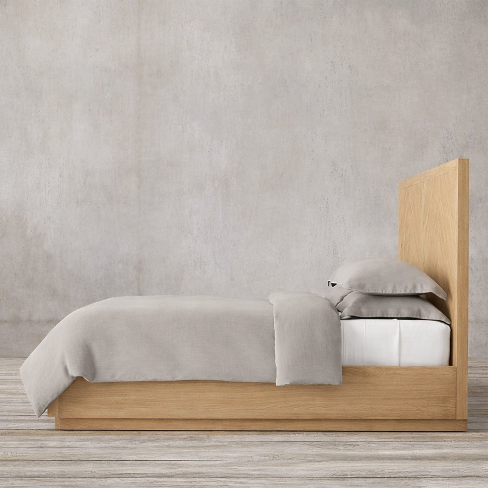 The Armid Chevron Platform Wood Bed | Solid Light Oak - Beds