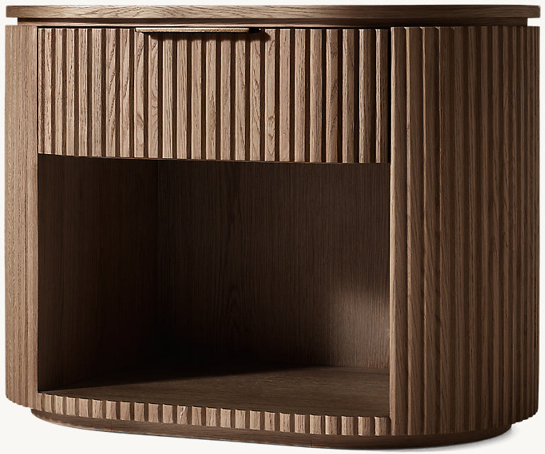The Aurelio ’Atrium’ Open Nightstand | Solid Fluted Oak & Gallery Tier - Nightstands
