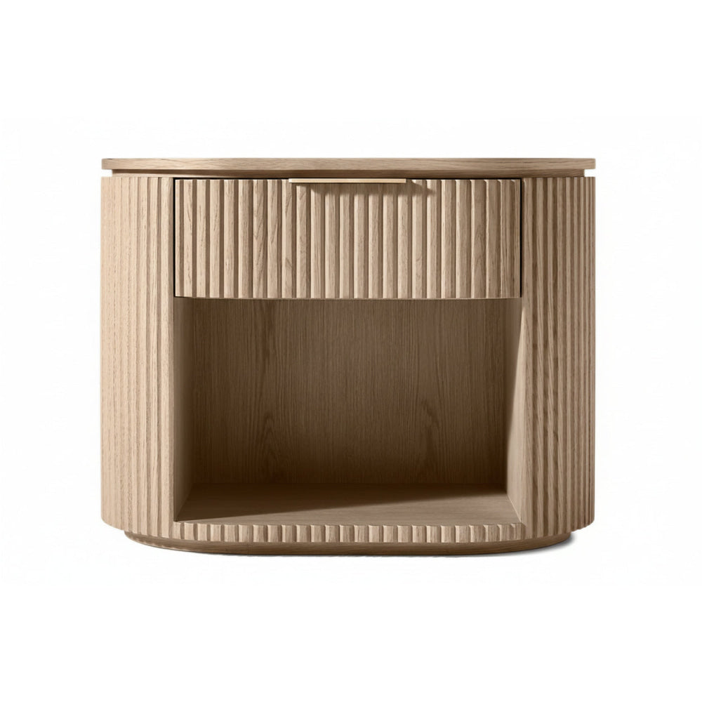 The Aurelio ’Atrium’ Open Nightstand | Solid Fluted Oak & Gallery Tier - Nightstands