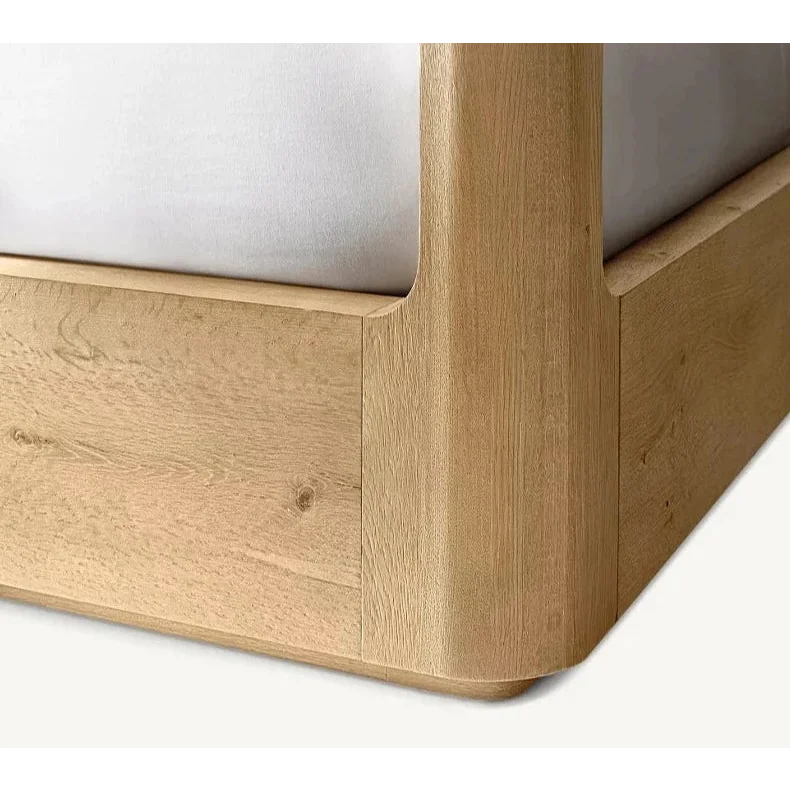 Modern Solid Oak Wood Canopy Bed – Minimalist Luxury Design with Walnut Finish
