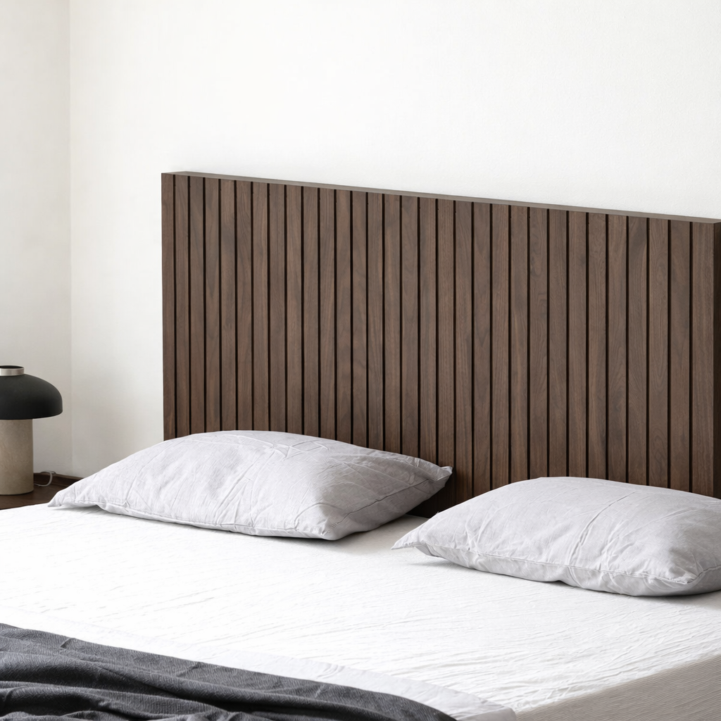 The Kaldr Storage Bed | Walnut Oak Finish Slatted Headboard