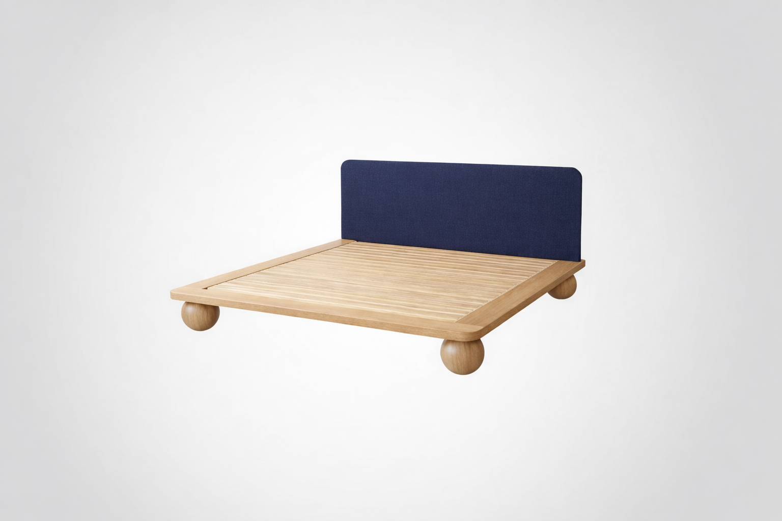 The Kurogane Platform Bed | Solid Light Oak Upholstered Headboard