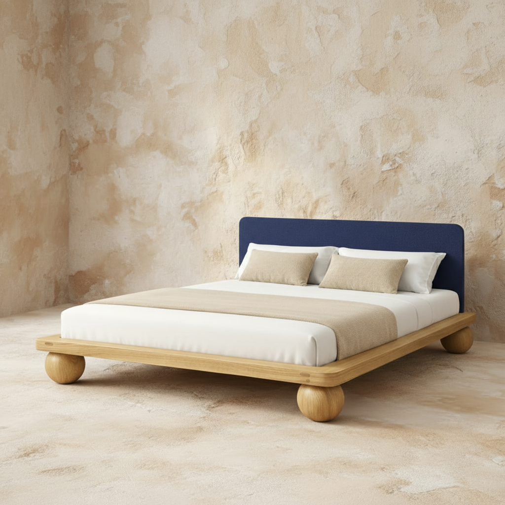 The Kurogane Platform Bed | Solid Light Oak Upholstered Headboard