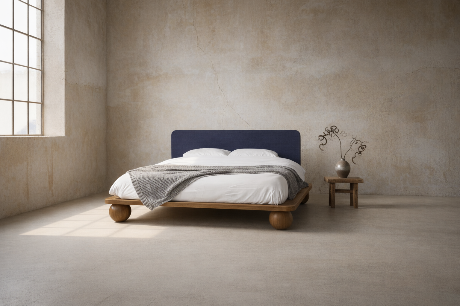 The Kurogane Platform Bed | Solid Natural Oak Upholstered Headboard