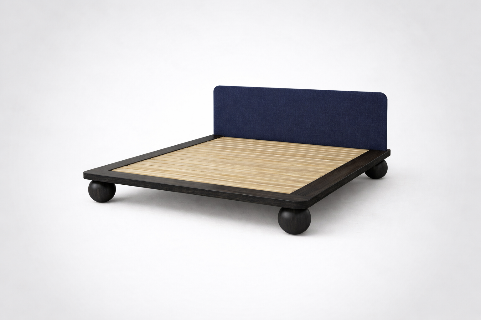 The Kurogane Platform Bed | Solid Black Oak Upholstered Headboard