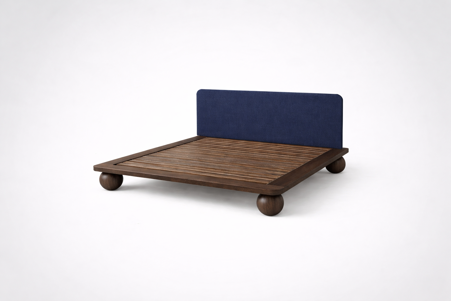 The Kurogane Platform Bed | Solid Oak Walnut Finish Upholstered Headboard