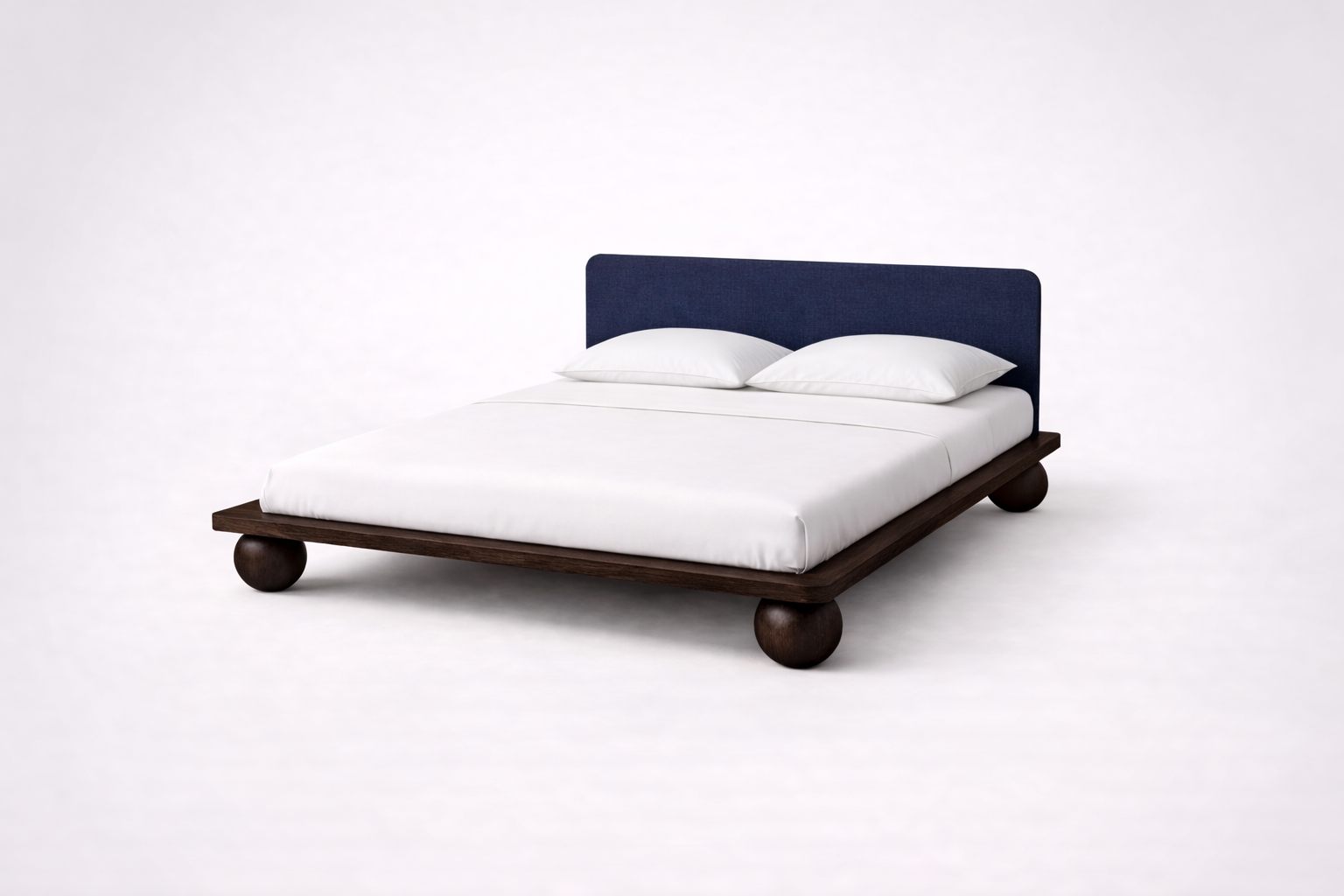 The Kurogane Platform Bed | Solid Oak Walnut Finish Upholstered Headboard
