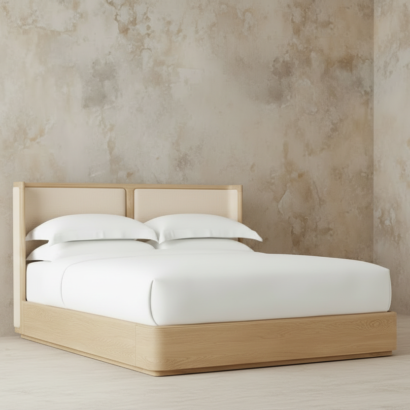 The Nordkapp Wingback Platform | Rift-Sawn European Oak & Linen | Light Oak - Beds