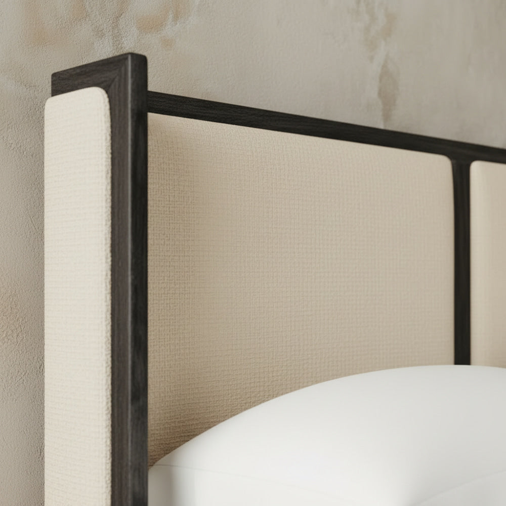 The Nordkapp Wingback Platform Upholstered Bed | Black Oak & Linen - Beds