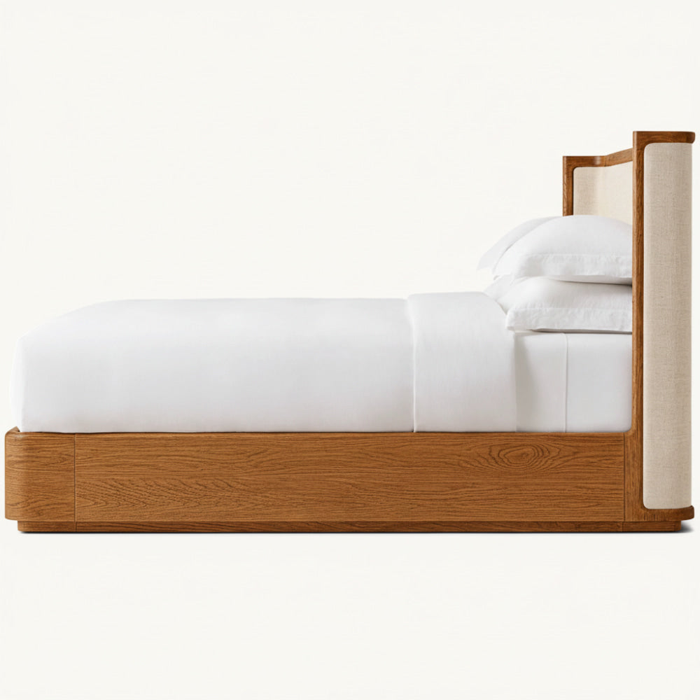 The Nordkapp Wingback Platform Upholstered Bed | Natural Oak & Linen - Beds