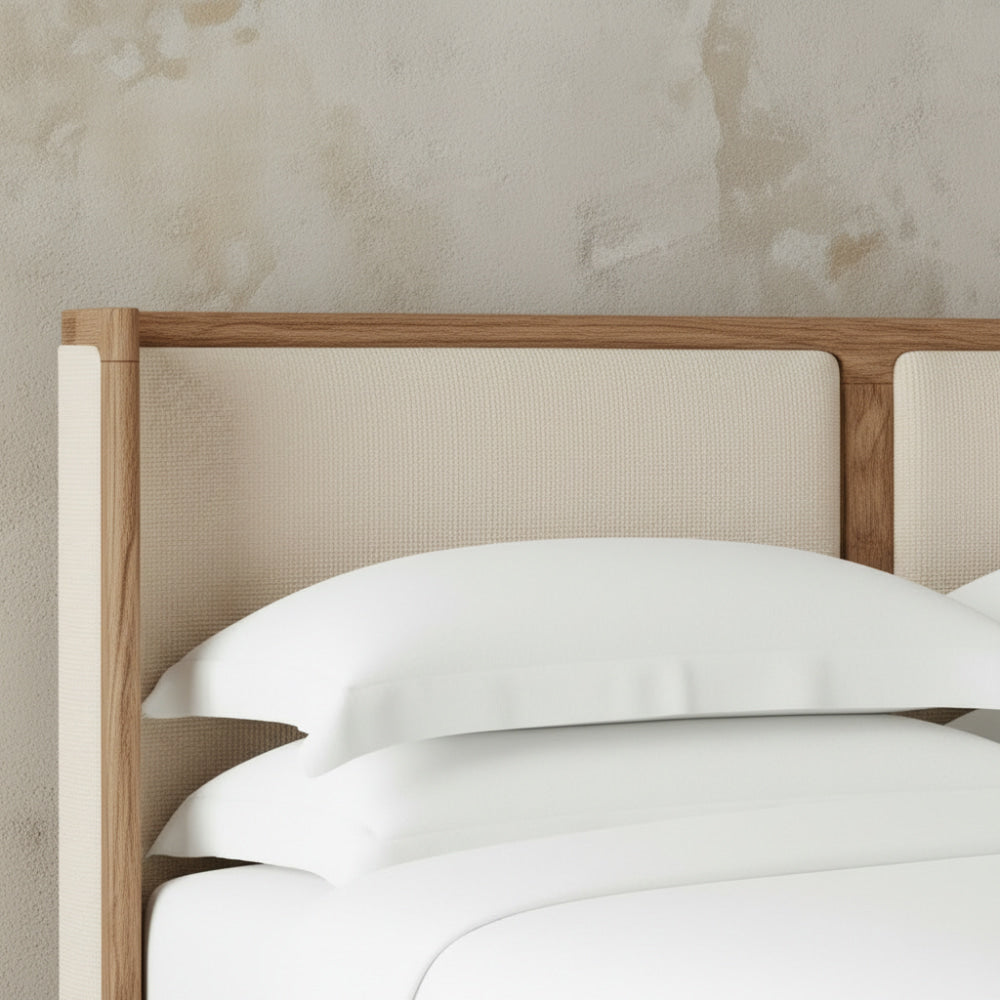 The Nordkapp Wingback Platform Upholstered Bed | Natural Oak & Linen - Beds