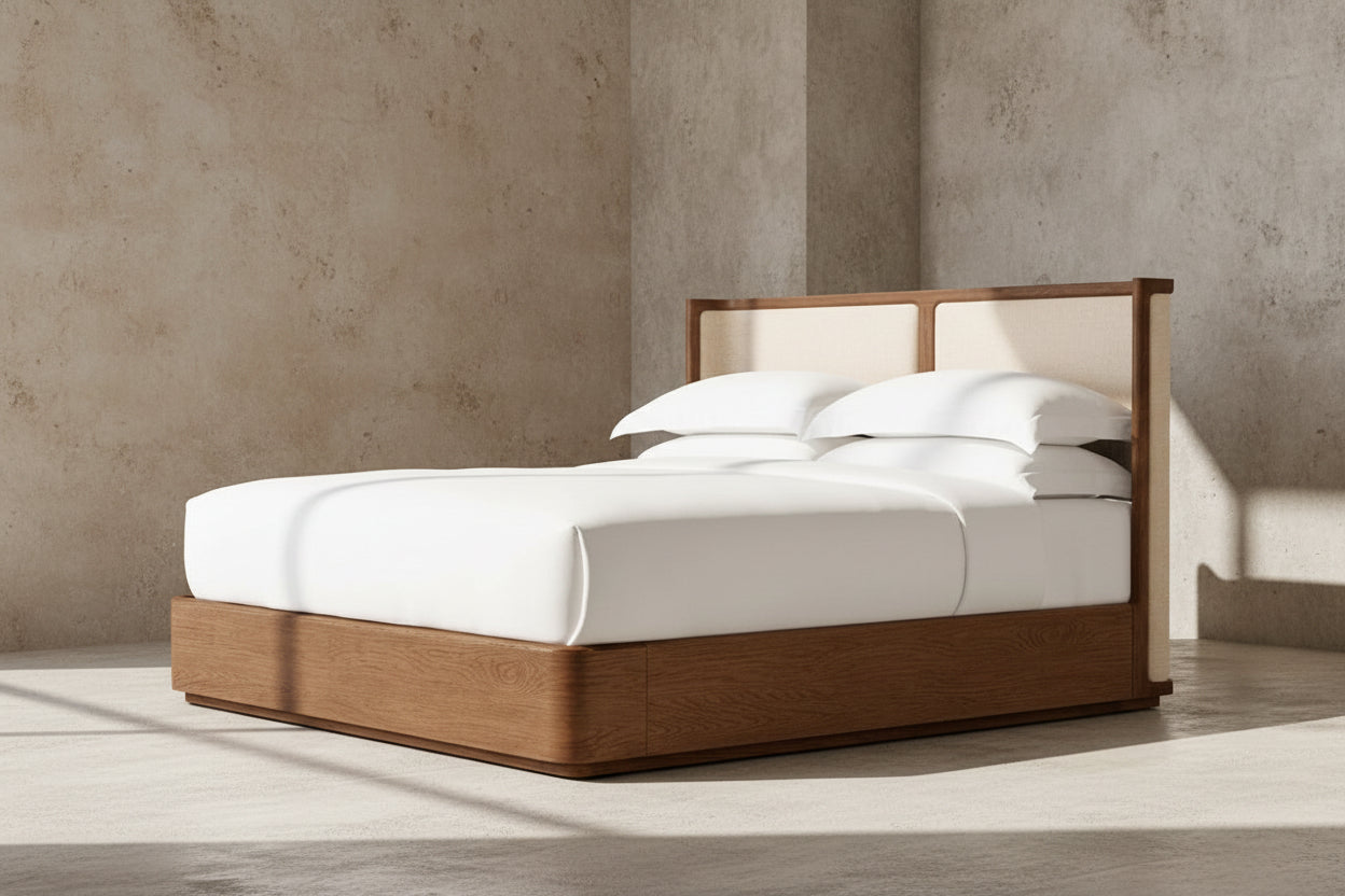 Dark Walnut Fluted Oak Platform Bed | HLMlgd9 - Beds