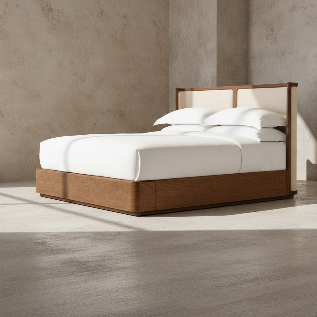 The Nordkapp Wingback Platform Upholstered Bed | Walnut Oak & Linen