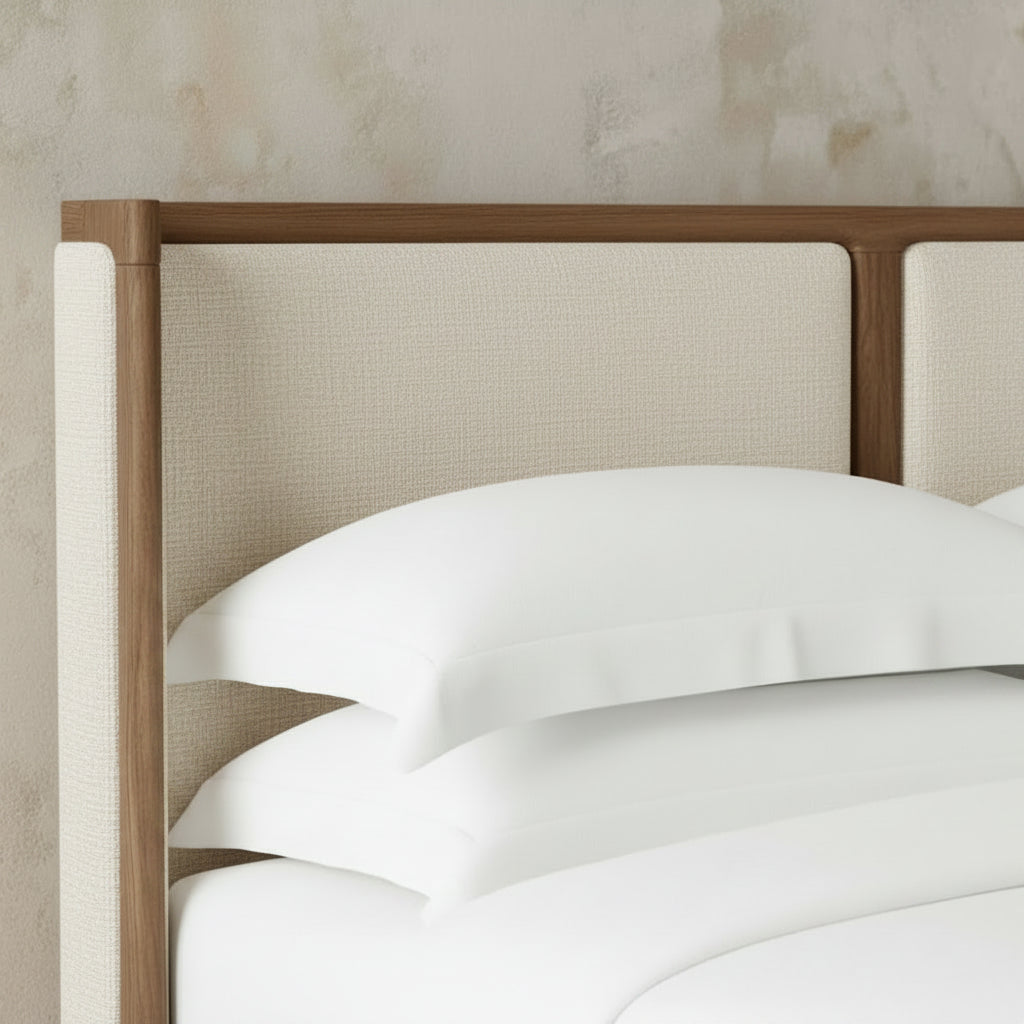 The Nordkapp Wingback Platform Upholstered Bed | Walnut Oak & Linen - Beds