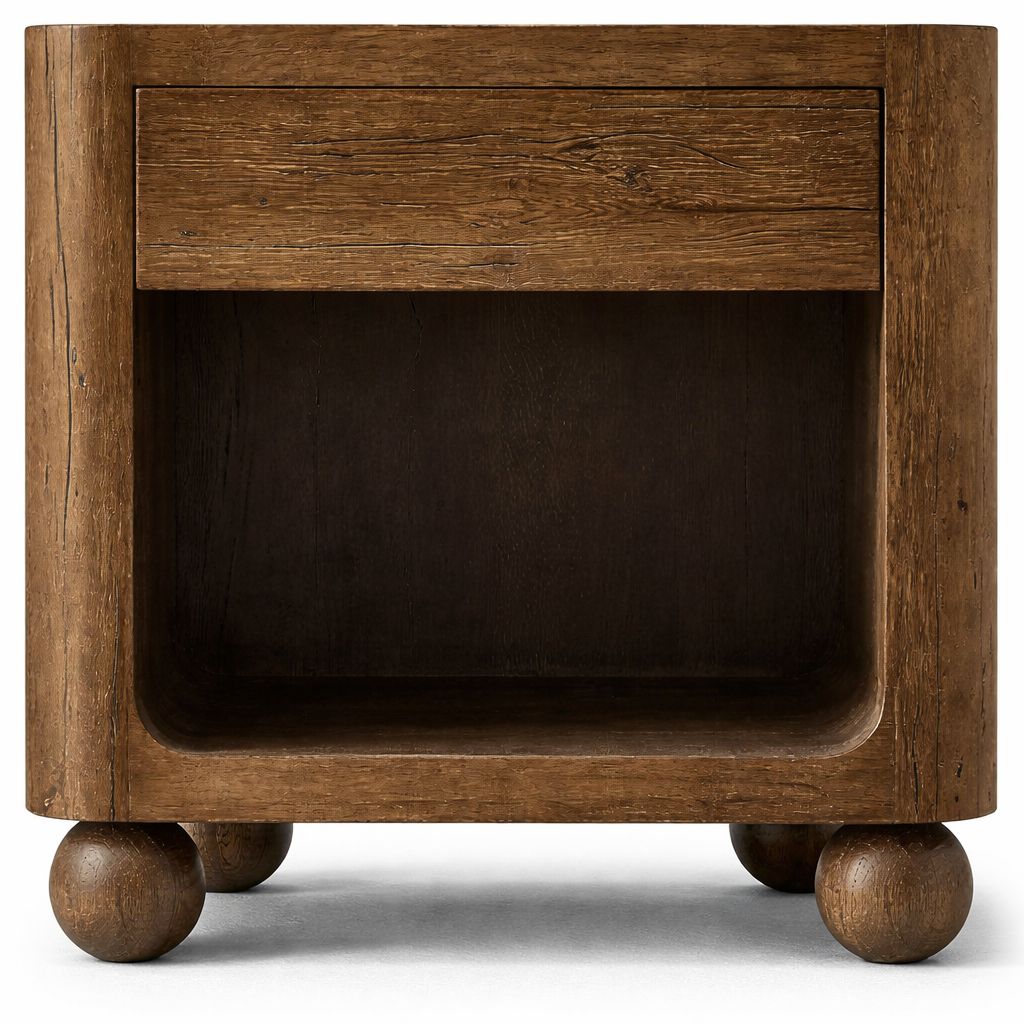 The Orbital Open Nightstand | Solid Oak & Single Drawer - Nightstands