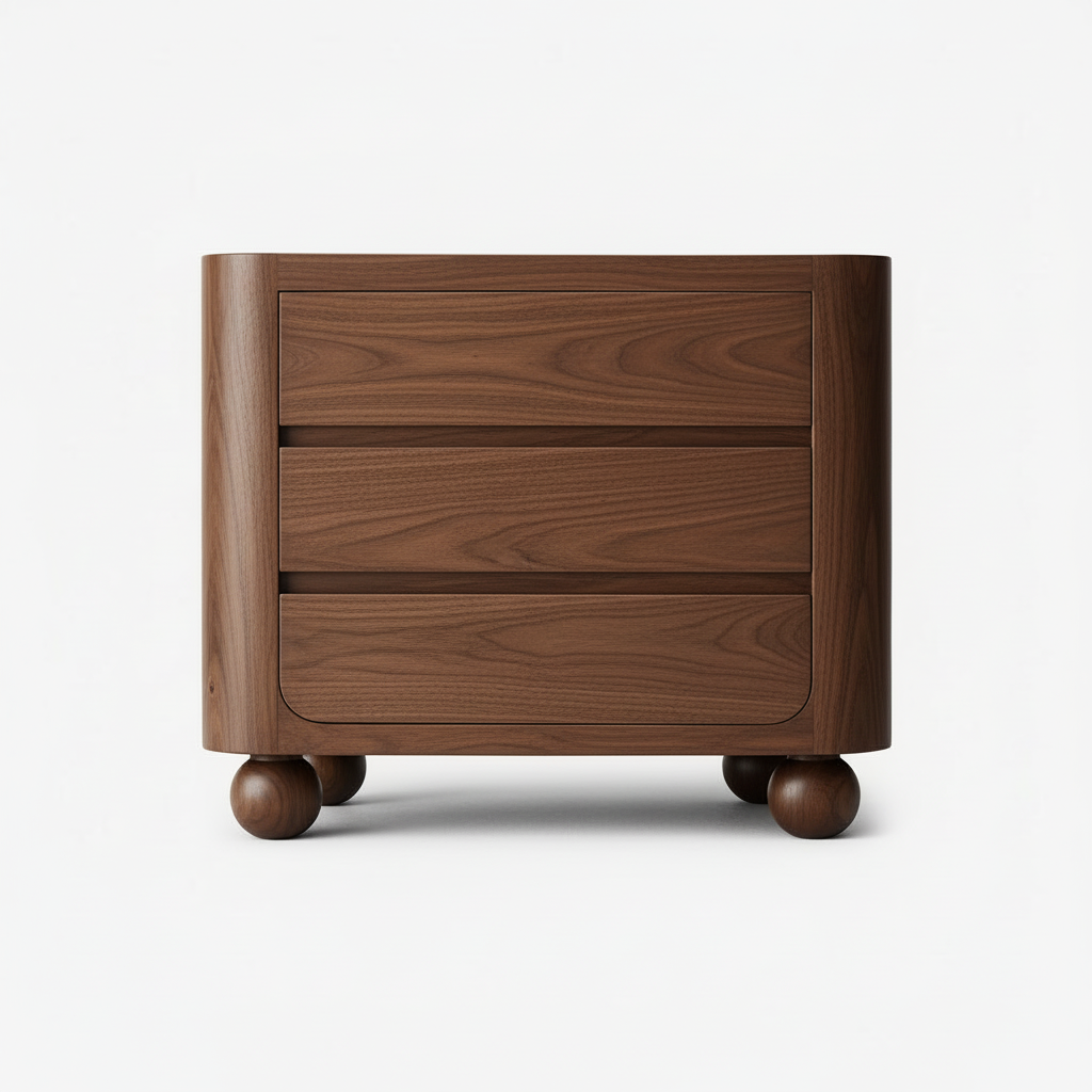 The Orbital Open Nightstand | Solid Oak & Three Drawers - Walnut / 20’’ - Nightstands