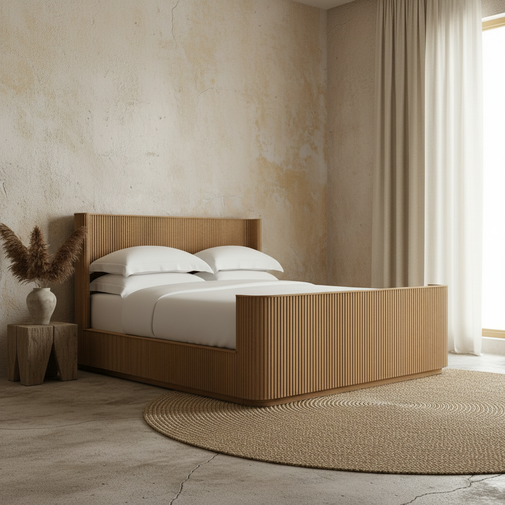 The Rilva Fluted Bed | Natural Reeded Oak