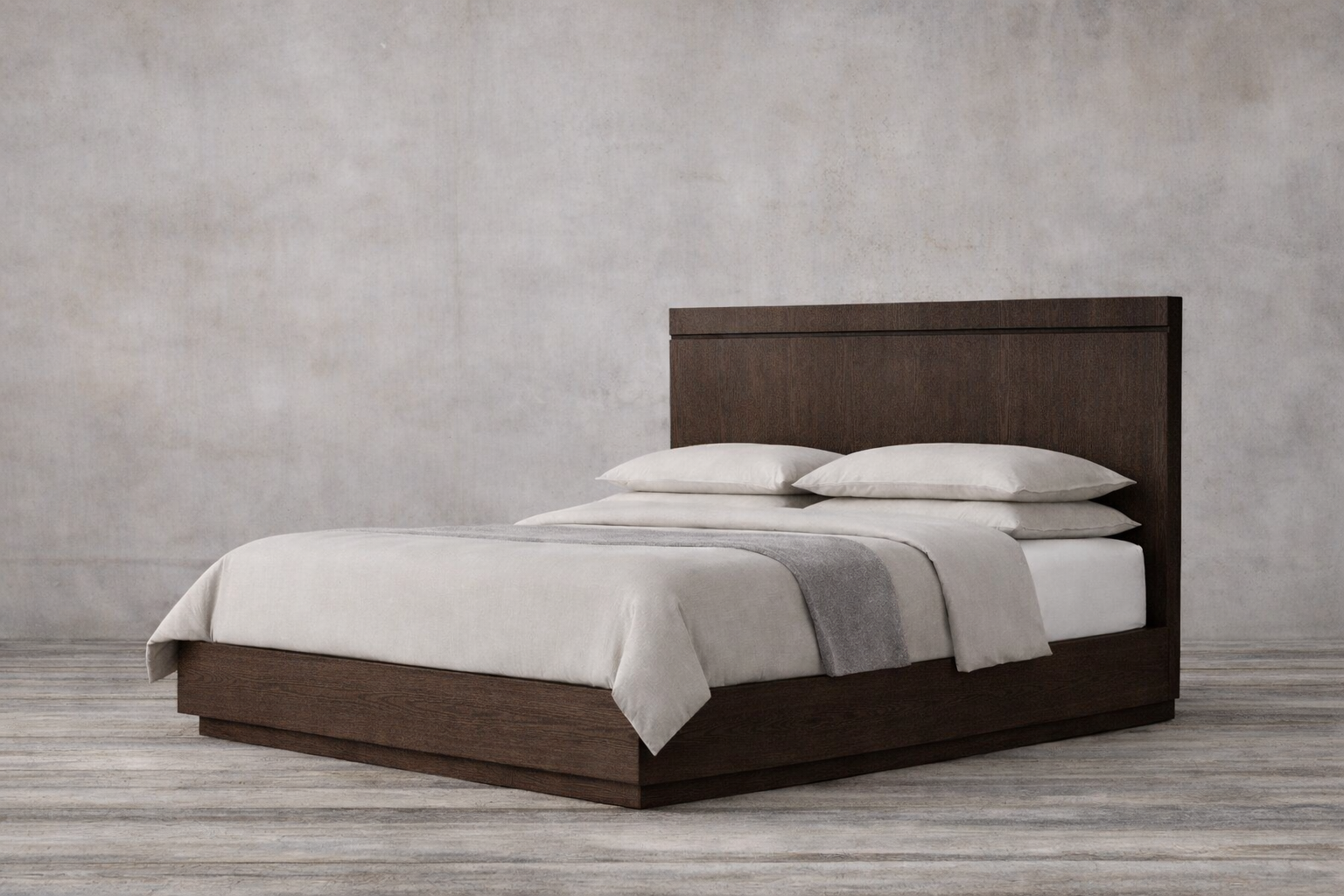 The Skarn Platform Wood Bed | Solid Oak Walnut Finish