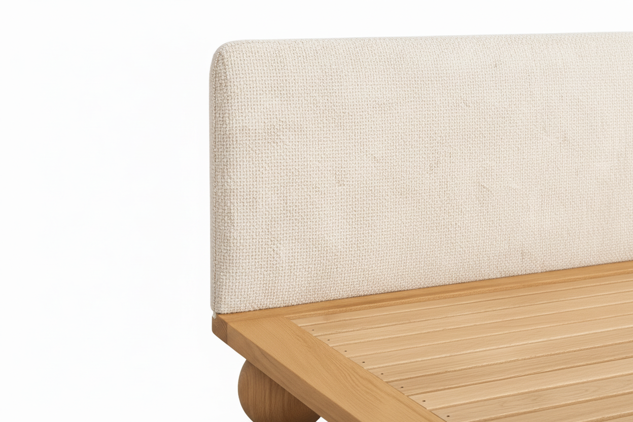 The Sólberg Platform Bed | Solid Light Oak & Bouclé Upholstered Headboard