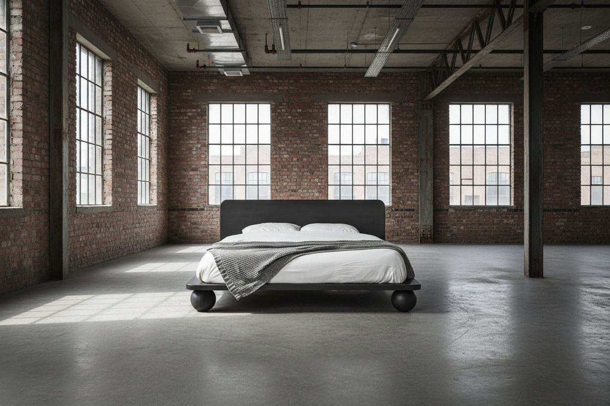 The Sphere Leg Platform Bed | Japandi Black Oak | HLMPGH02B