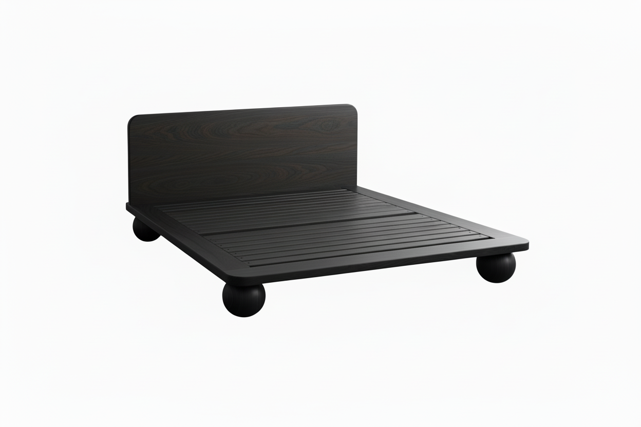 The Sphere Leg Platform Bed | Japandi Warm Walnut | HLMPGH02