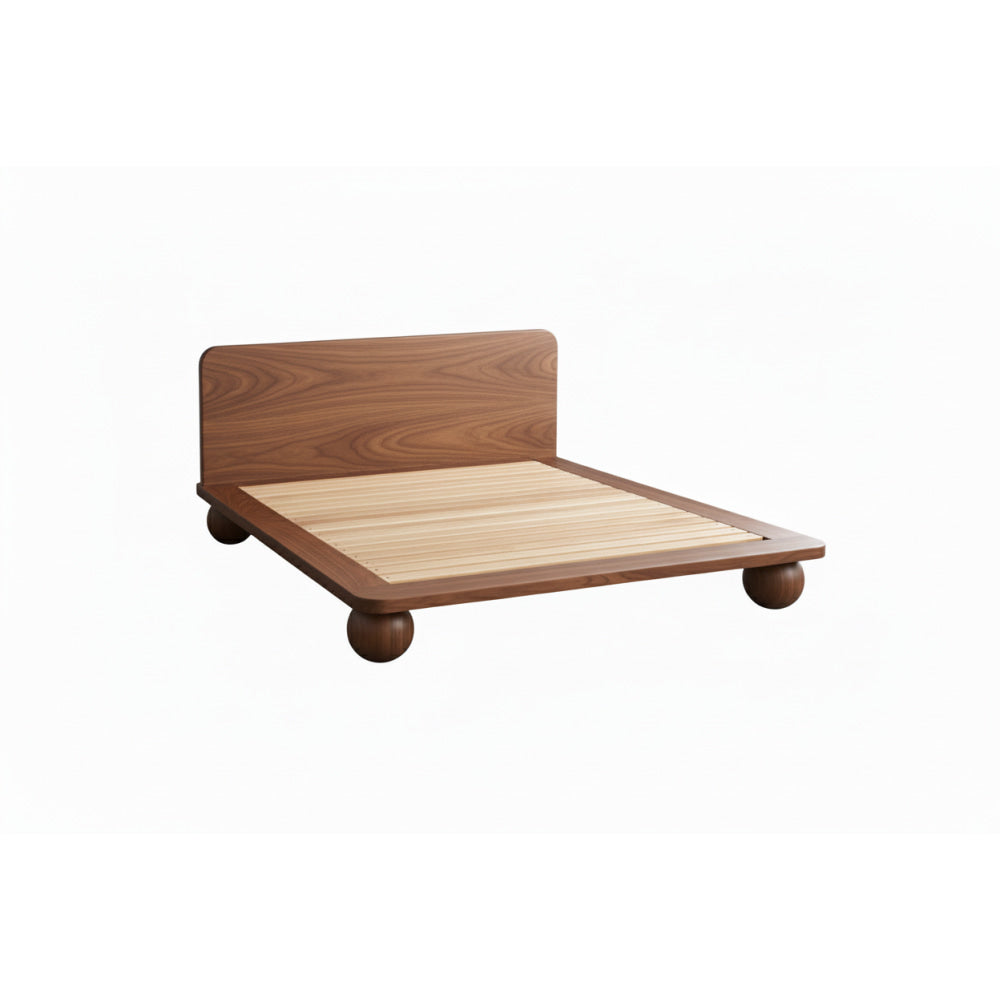 The Sphere Leg Platform Bed | Japandi Warm Walnut | HLMPGH02 - Double / Natural oak - Beds